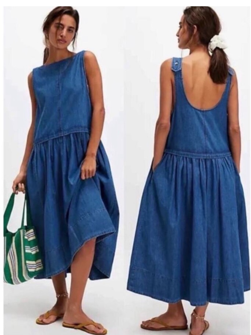 Free People Soraya Denim Midi Dress Jean Dress Size XL - Picture 1 of 8